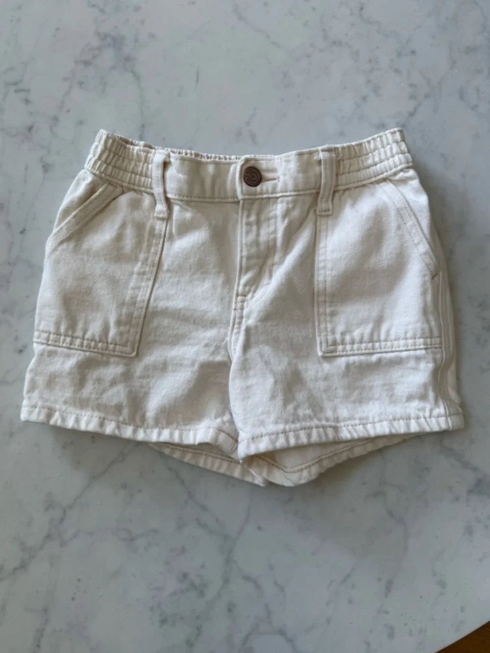 Old Navy Girls White Denim Shorts Size 8 Elastic Waist Pockets